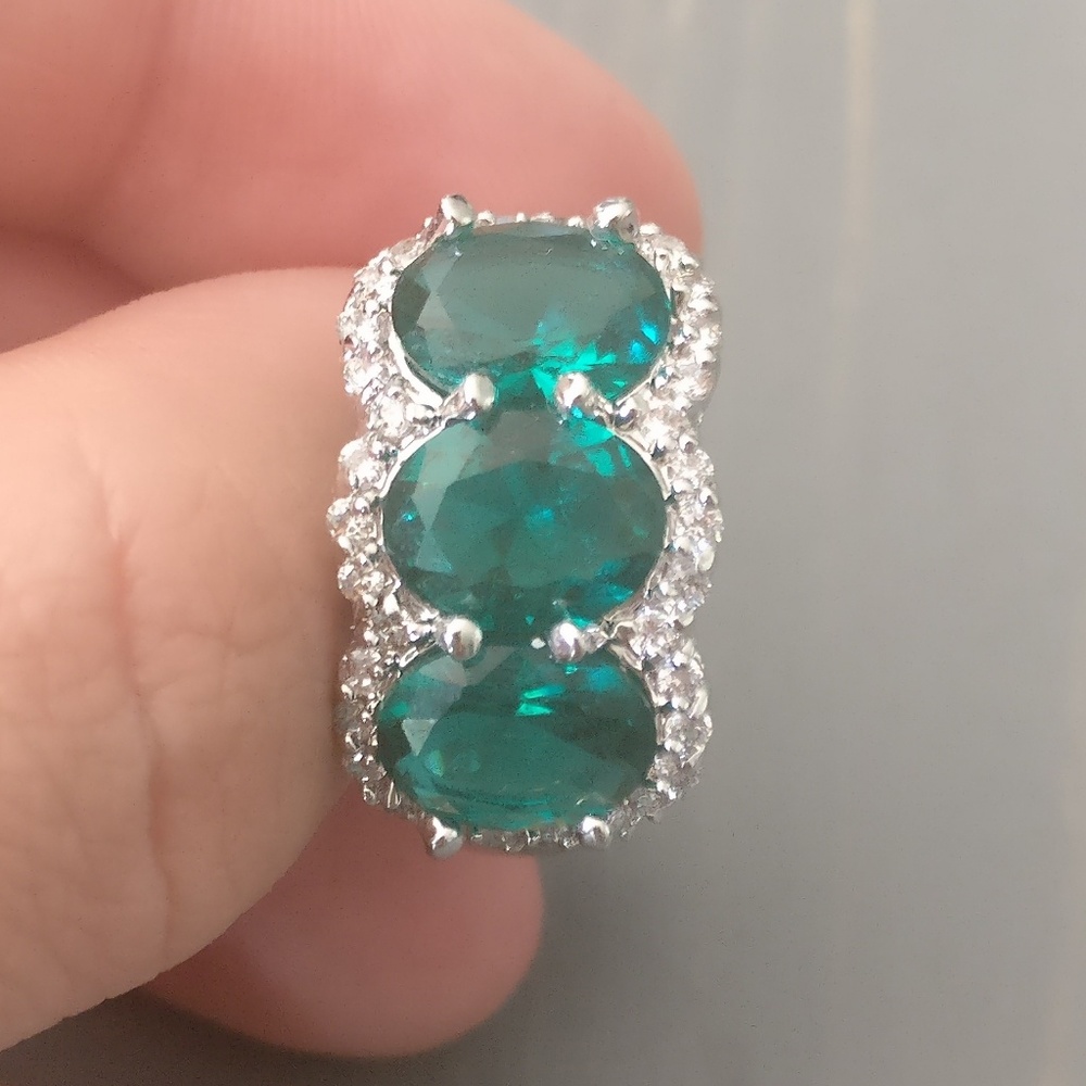 Blue green 3 Stone ring